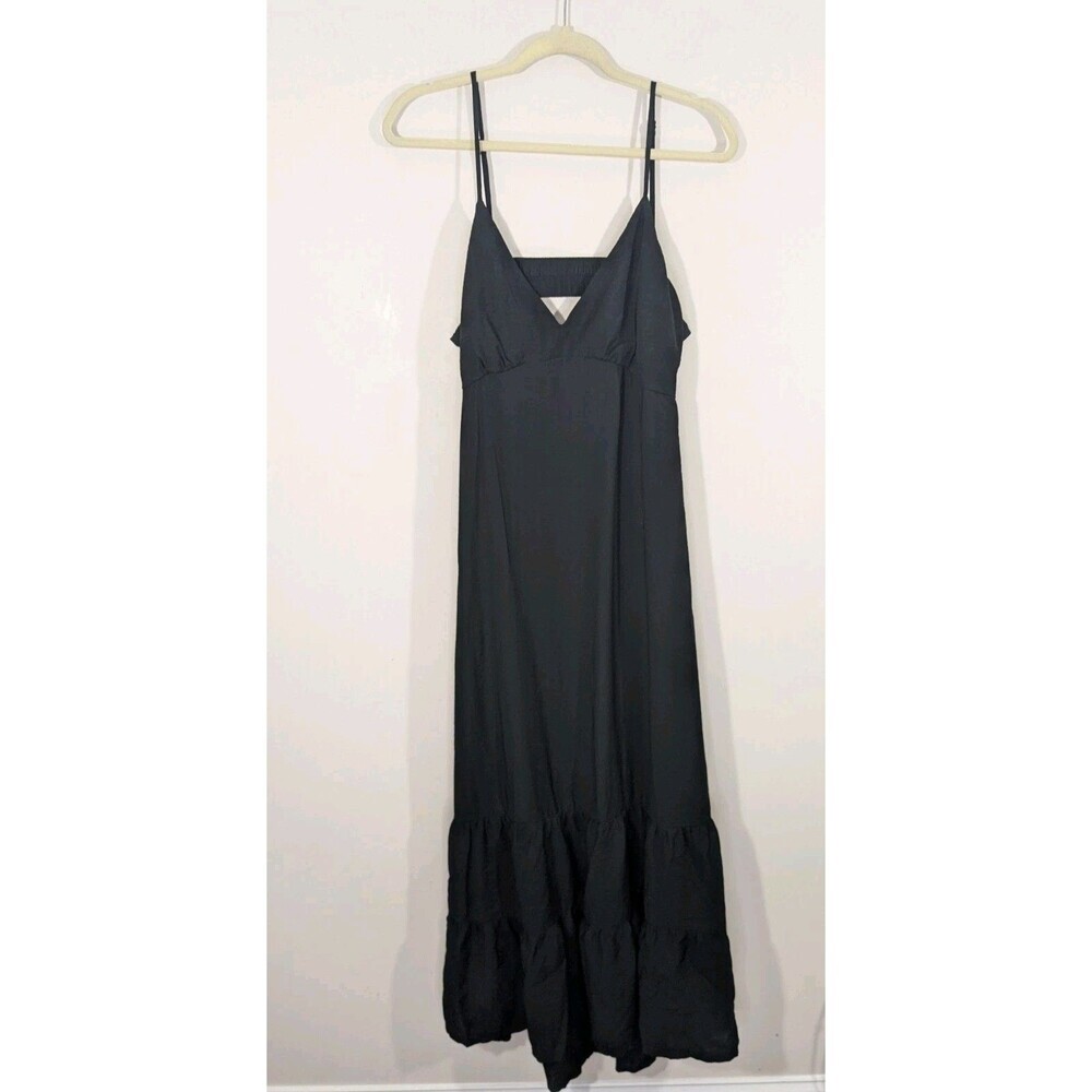Women Dress XL Black Maxi Tiered Sundress Summer Sleeveless Open Back Feminine - Picture 3 of 8